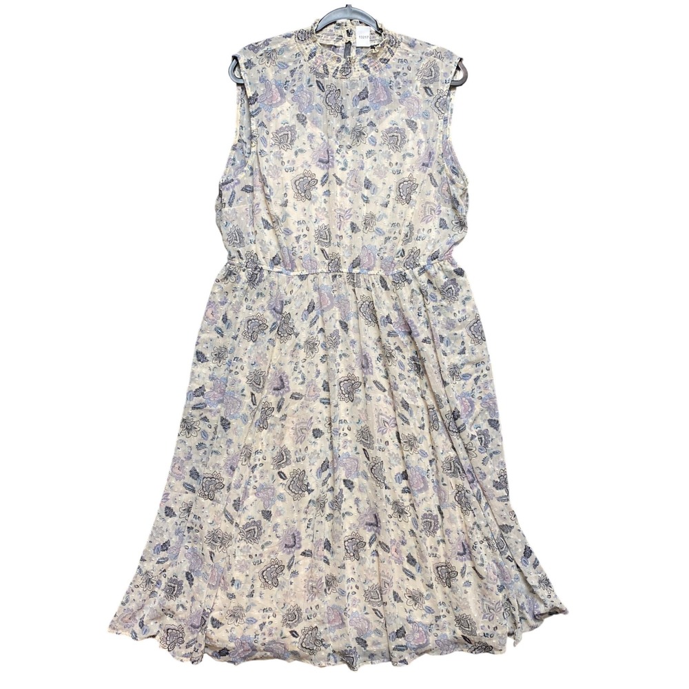 Torrid Dress Womens 2X Ivory Floral Clip Dot Smocked High Neck Sleeveless Midi